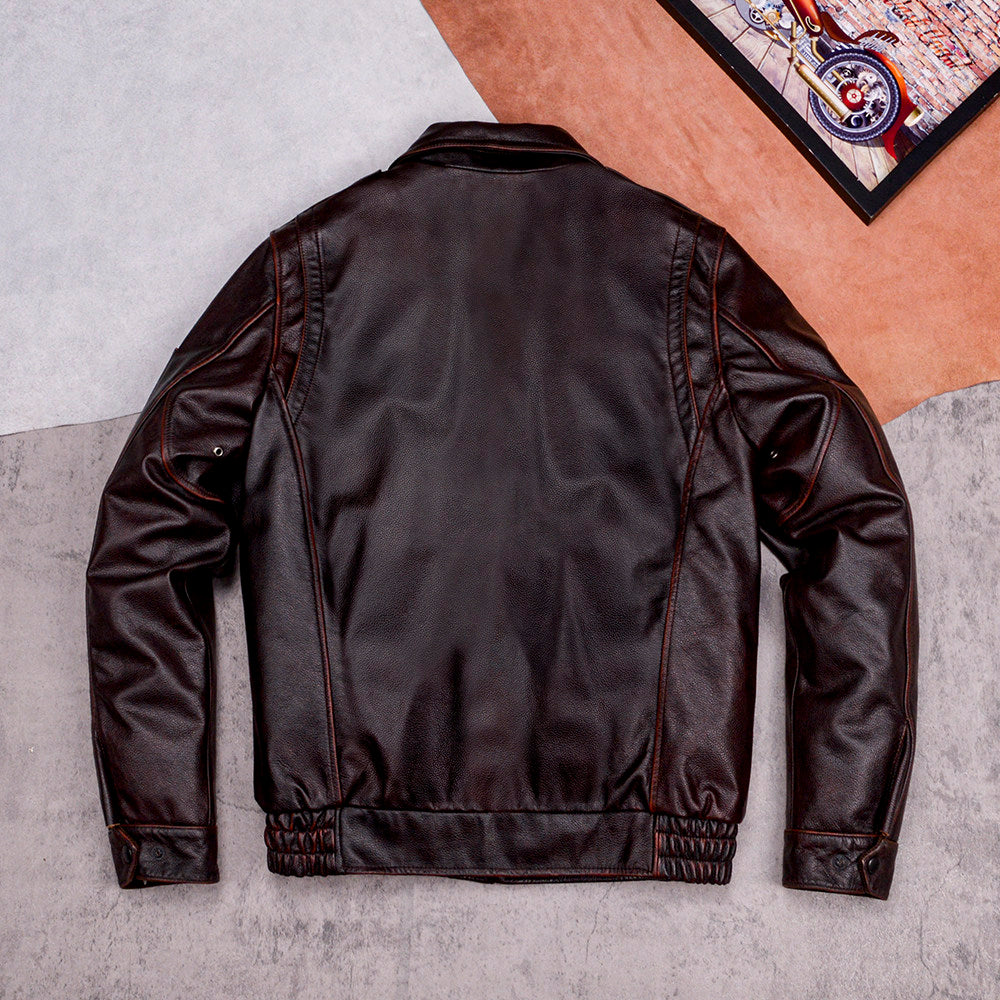 New stone mill old flight suit, top layer cowhide leather jacket, men's jacket, motorcycle vintage plus-size spring and autumn jacket