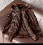 Ami click American retro pure top layer cowhide leather leather men's motorcycle short stone mill old jacket trend