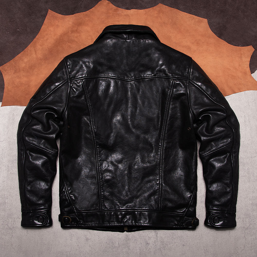 Mendoza II black leather jacket top layer cowhide moonless helmet American retro casual men's leather jacket