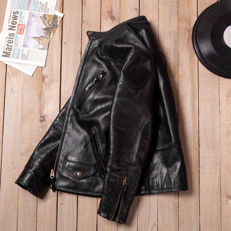 Venom same retro oil wax imported cowhide men's stand-up collar motorcycle riding leather leather jacket trendy jacket black