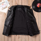 Black Harley motorcycle vest top layer cowhide leather jacket men's short cycling leather vest with multiple zipper pockets