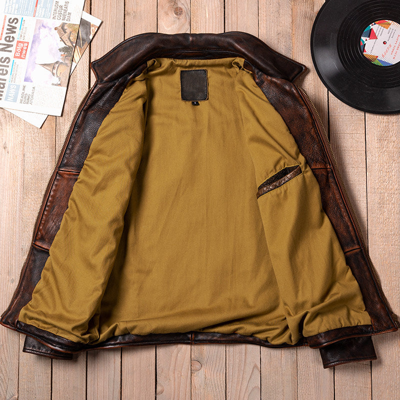 American vintage Mendoza washed farmer stone milled old top layer cowhide motorcycle leather jacket jacket