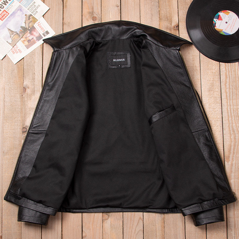 Heavy 1930 vintage top layer cowhide lapel men's leather jacket fashion casual classic leather jacket jacket