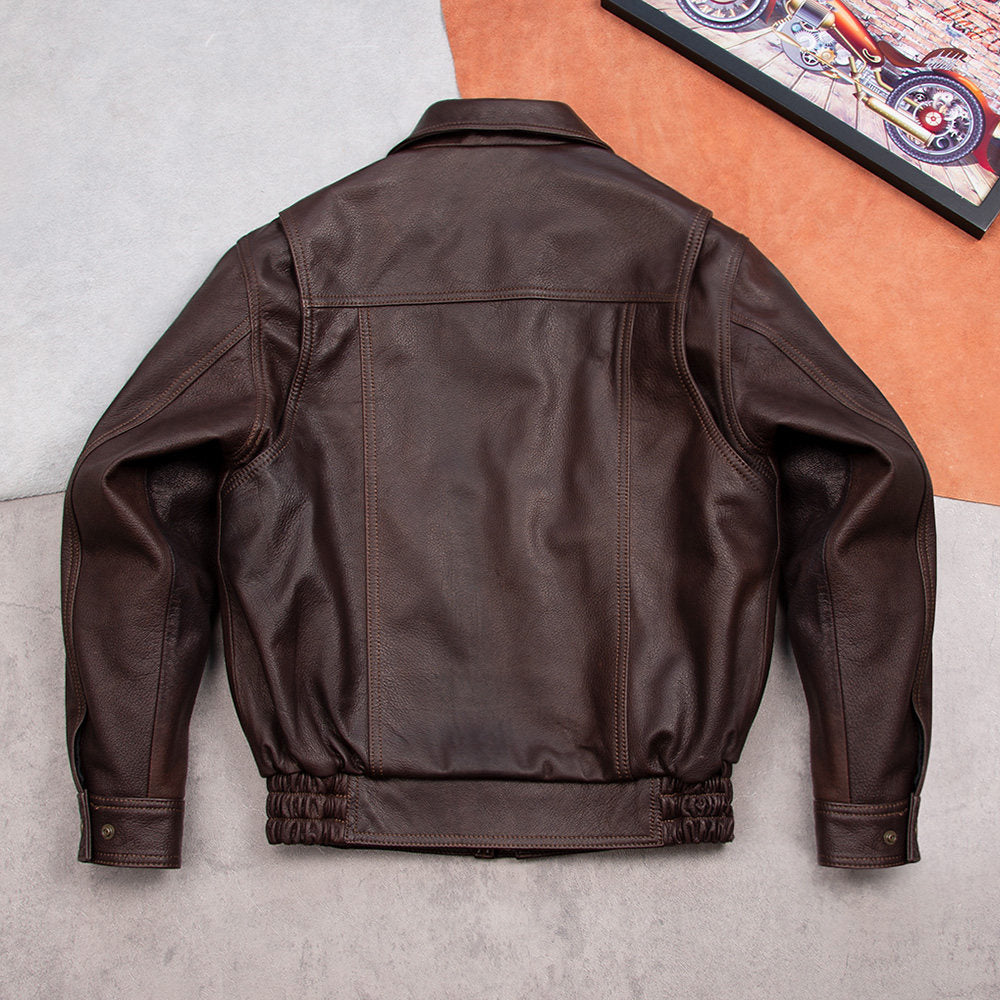 Vintage silhouette daddy leather jacket versatile suede A2 flight suit jacket Hong Kong style casual loose cropped jacket men's