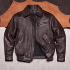 Cotton plus size port style wide lapel removable liner men's flight suit top layer cowhide leather jacket