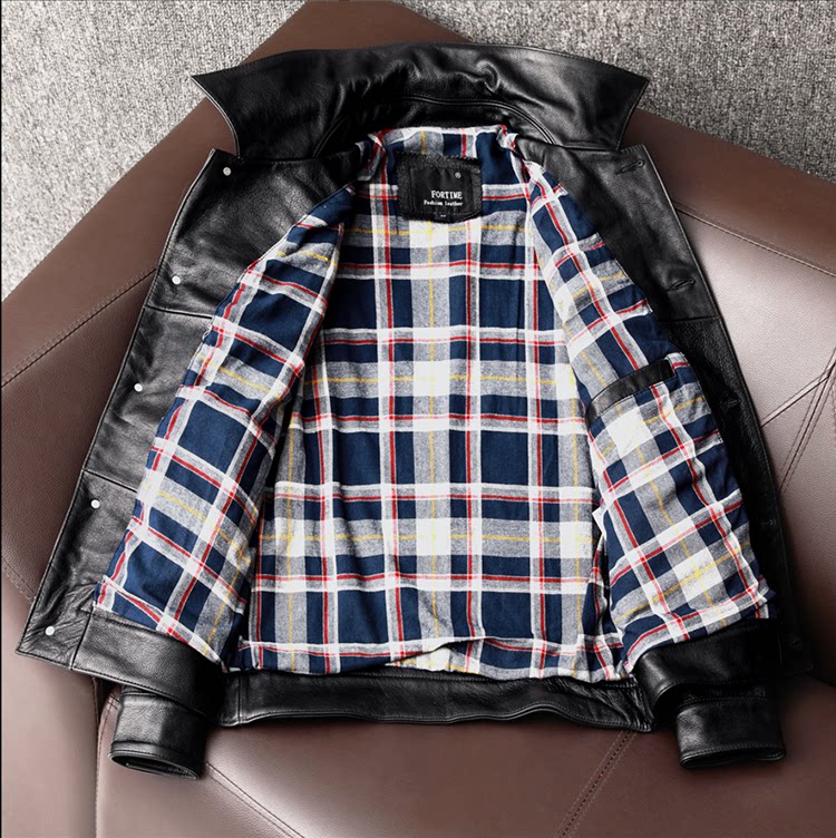 New pure top layer cowhide leather leather jacket men's plus size denim jacket fashion casual men's lapel jacket