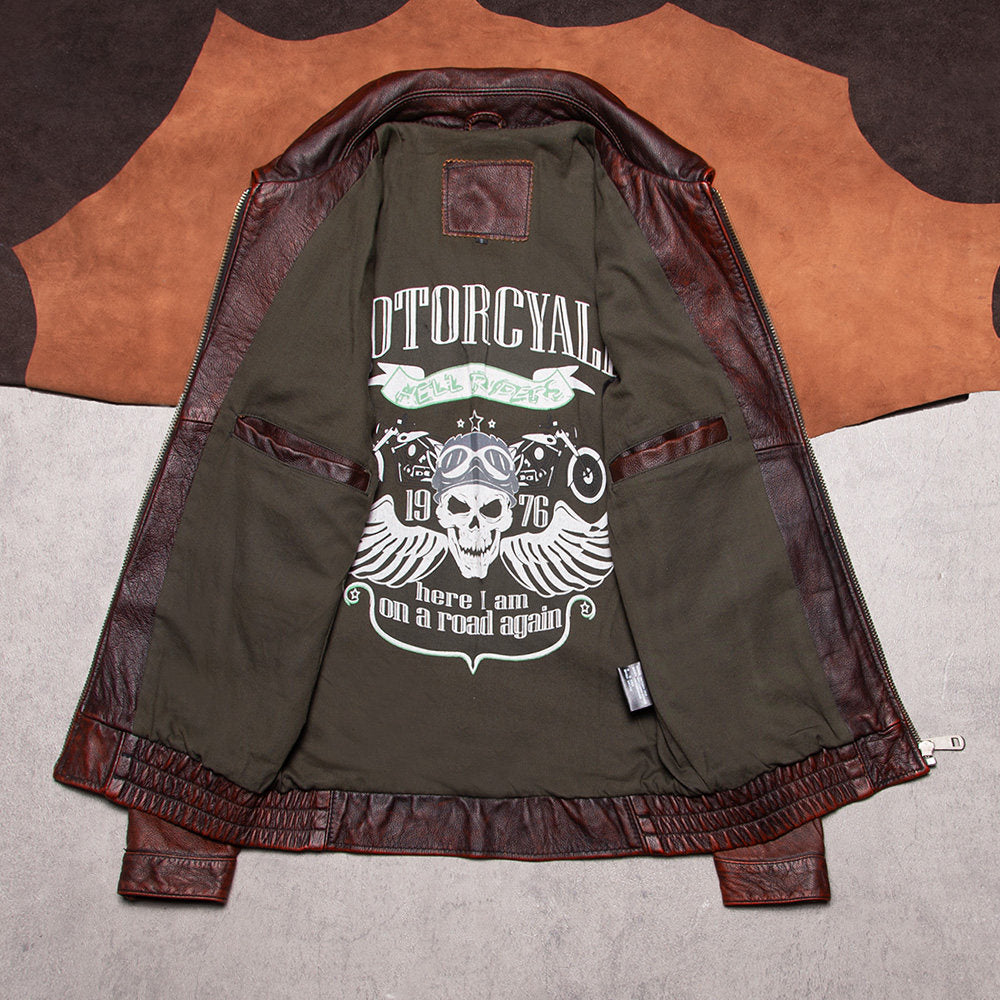 Vintage distressed A2 leather jacket top layer cowhide western leather coat daddy leather leather jacket men's loose cropped jacket