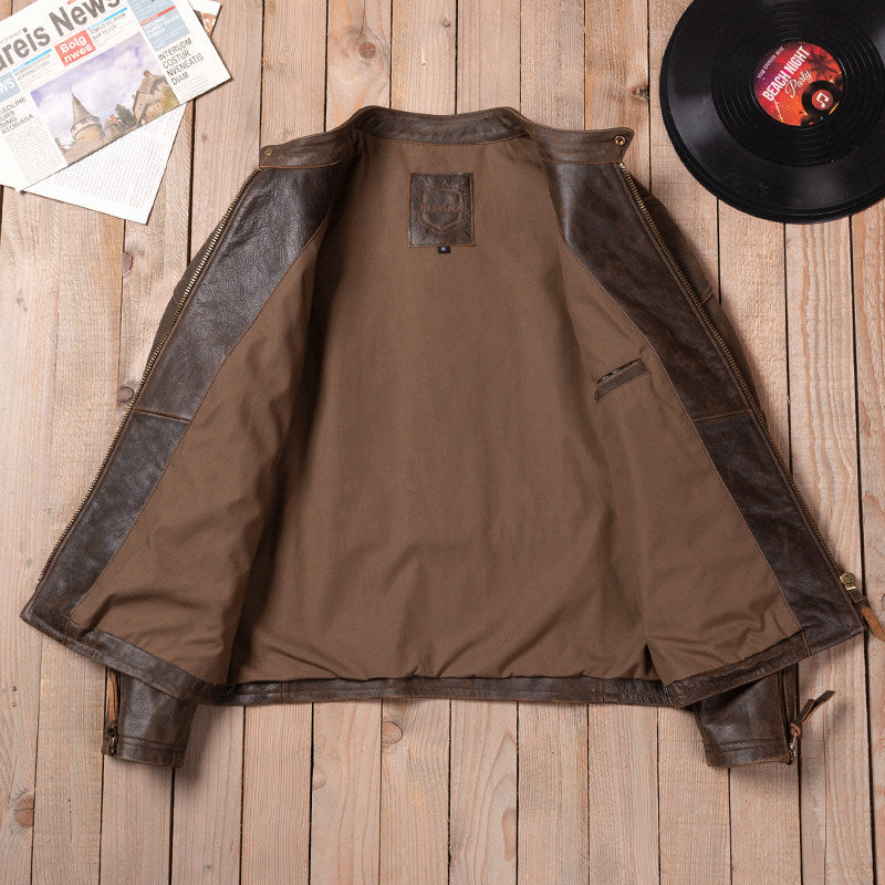 Venom retro motorcycle leather jacket crack unpainted old soft cowhide slim men's stand-up collar leather cycling suit men's style