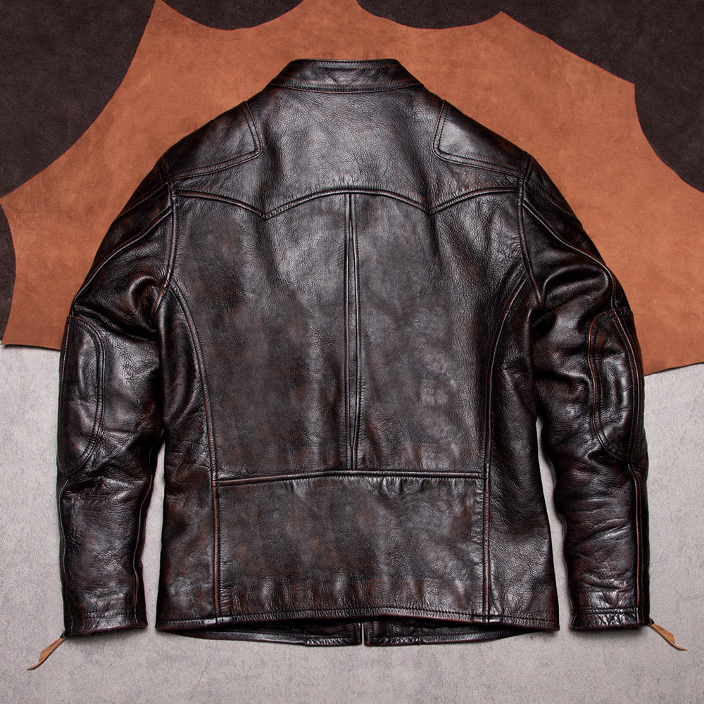 Tea core cowhide venom leather leather jacket men's washed old Tom Hardy classic vintage motorcycle leather jacket