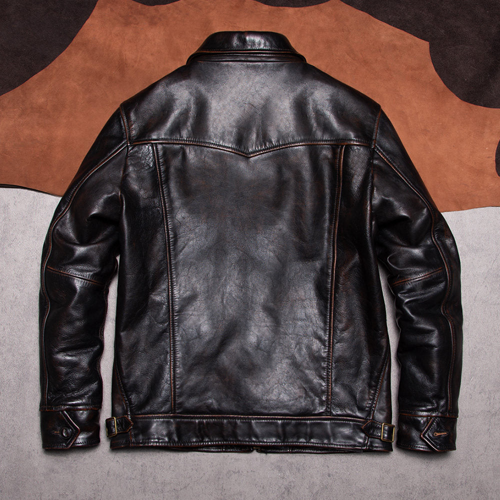 Mendoza classic leather jacket hand-polished top layer cowhide American vintage casual leather jacket farmer men's style