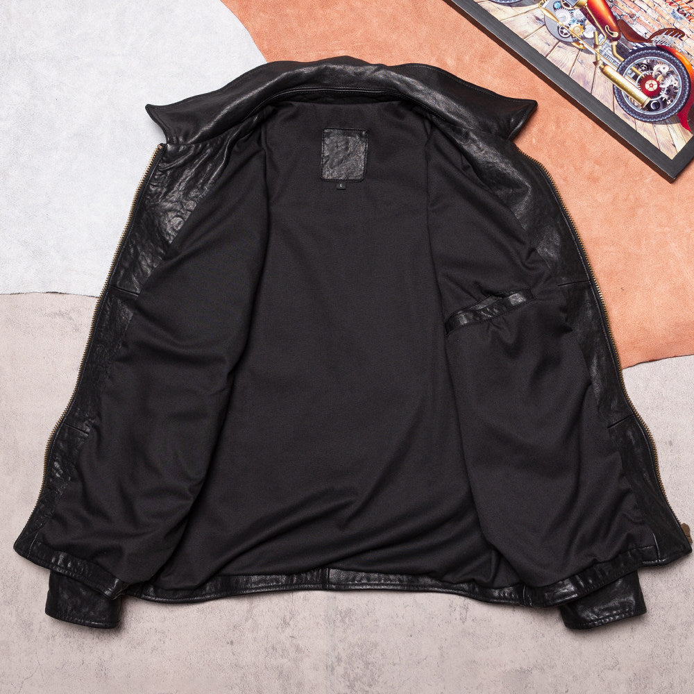 Graduation version vegetable-tanned top layer cowhide jacket men's slim fit classic Mendoza farmer American black leather jacket