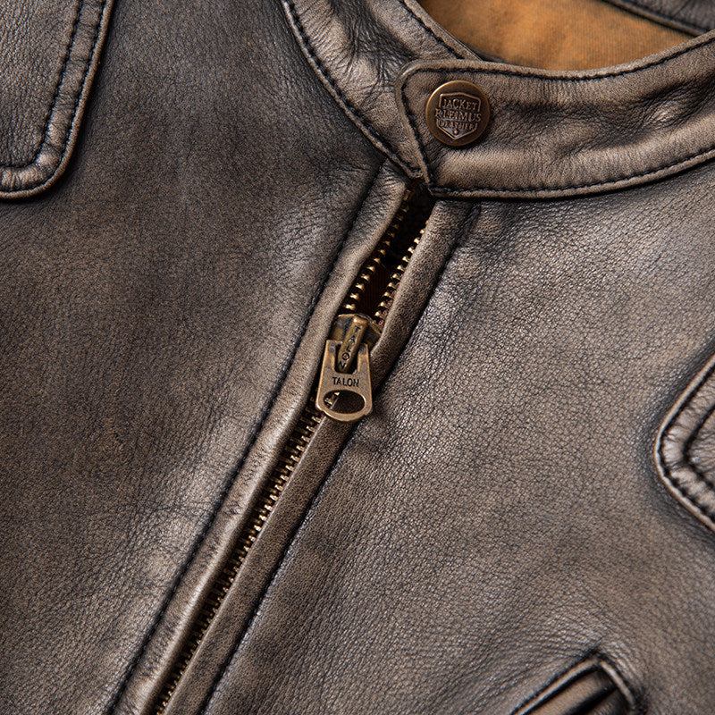 American vintage venom locomotive leather jacket heavy industry washed stone mill worn men's cowhide leather jacket jacket