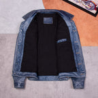 507 Ami click top layer cowhide leather leather jacket denim vintage stone mill old men's lapel jacket washed