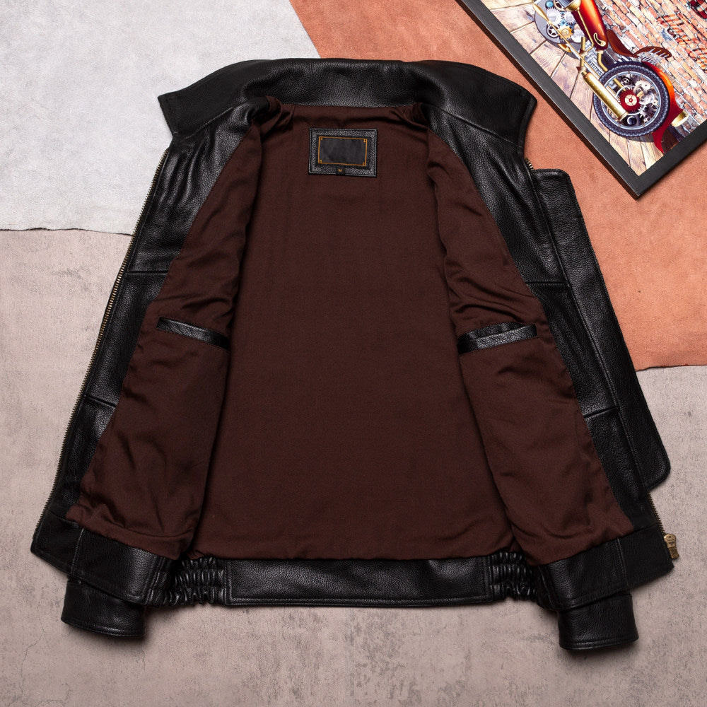 Thunder 02 pilot suit top layer cowhide leather jacket men's lapel short casual fashion spring and autumn jacket