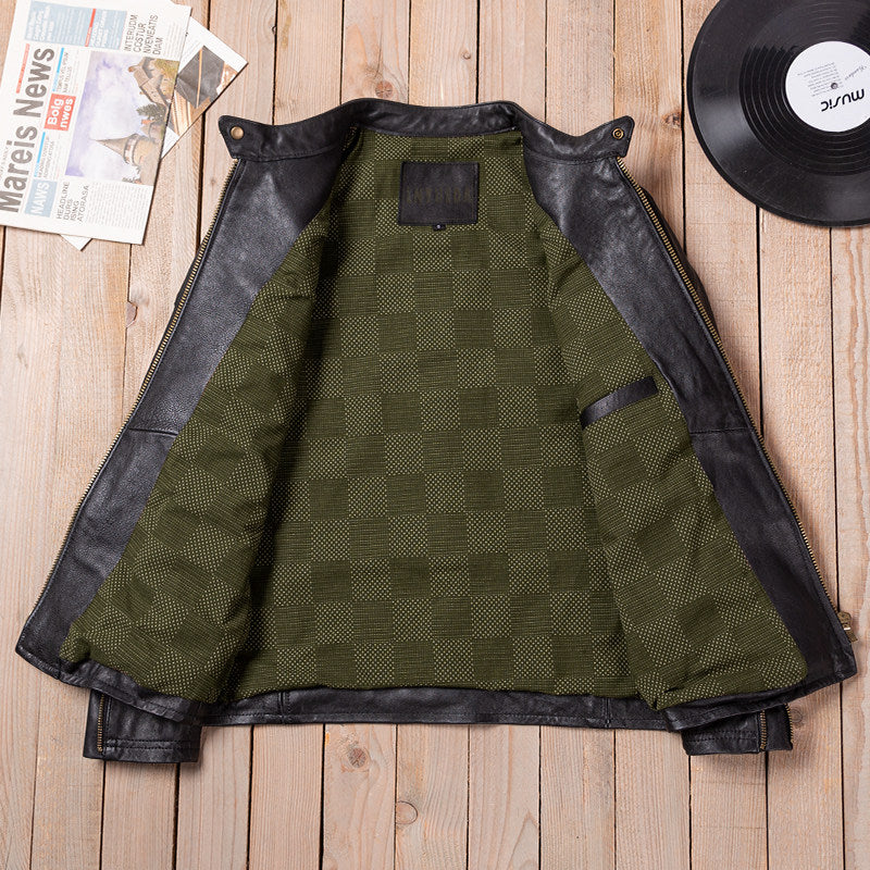 Vegetable-tanned leather stand-up collar venom classic motorcycle leather jacket top layer cowhide men's leather jacket autumn and winter