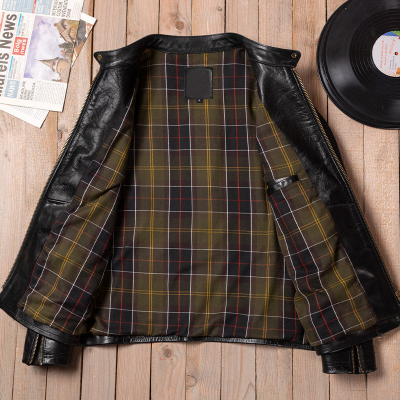 Venom same retro oil wax imported cowhide men's stand-up collar motorcycle riding leather leather jacket trendy jacket black