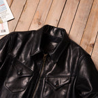 Vintage Mendoza Farmer Cowhide Heavy Washed Genuine Leather Autumn Winter Lapel Classic Casual Leather Jacket Jacket Black