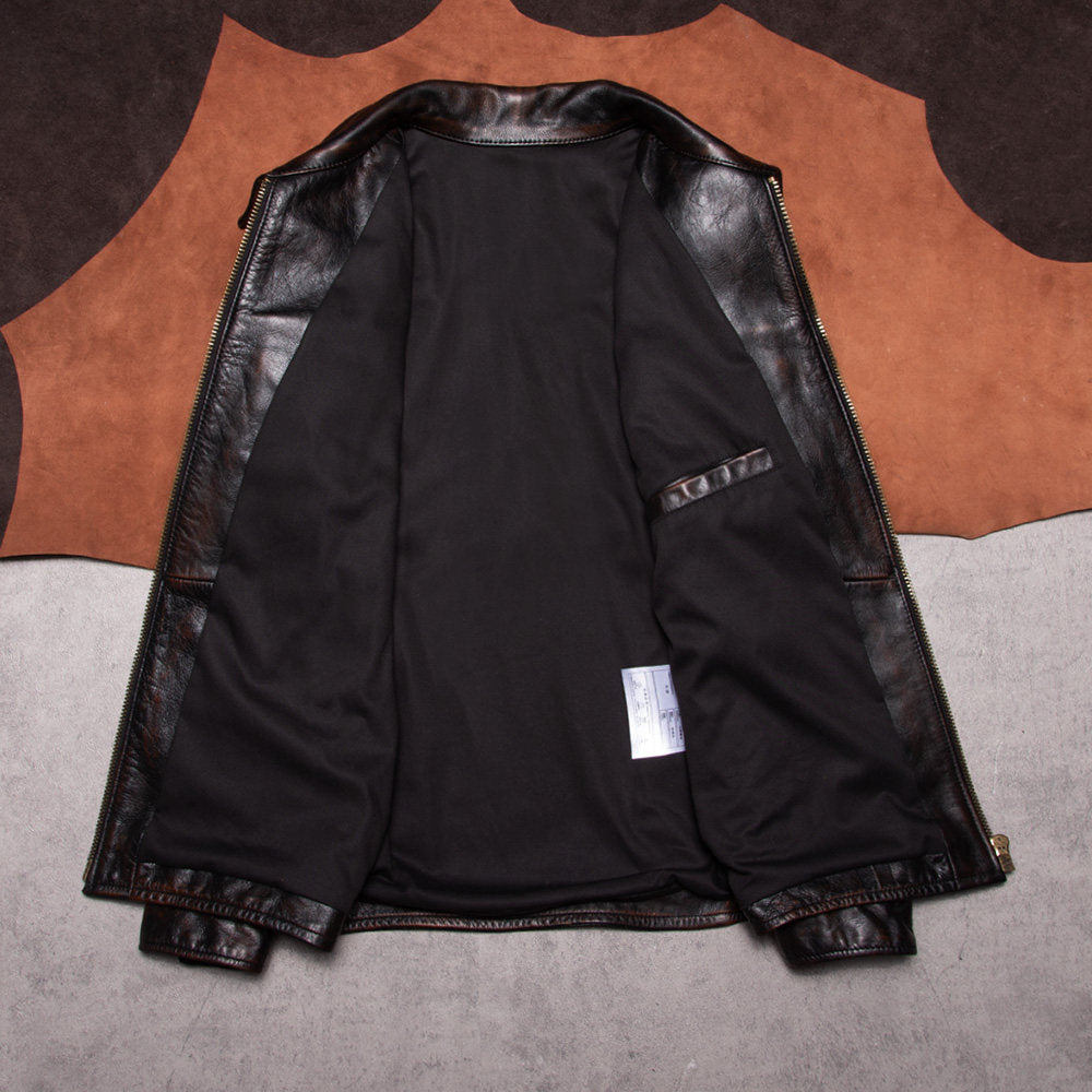 Classic American vintage Mendoza tea core top layer cowhide leather jacket men's jacket motorcycle leather jacket