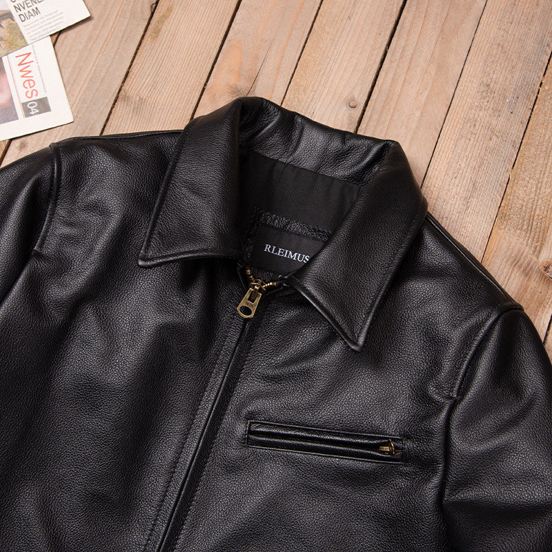 Heavy 1930 vintage top layer cowhide lapel men's leather jacket fashion casual classic leather jacket jacket
