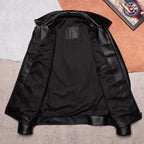 Black top layer cowhide jacket men's retro distressed cargo jacket leather leather jacket men's Korean version slim lapels