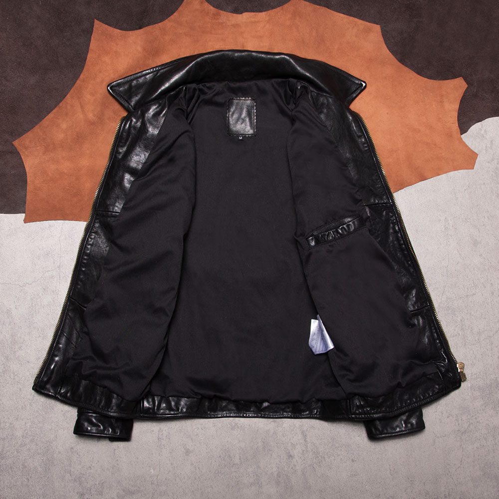 Mendoza II black leather jacket top layer cowhide moonless helmet American retro casual men's leather jacket