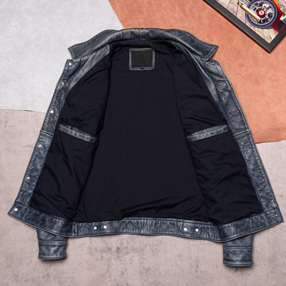 507 classic top-layer cowhide men's leather jacket vintage distress leather jacket top-layer leather denim jacket