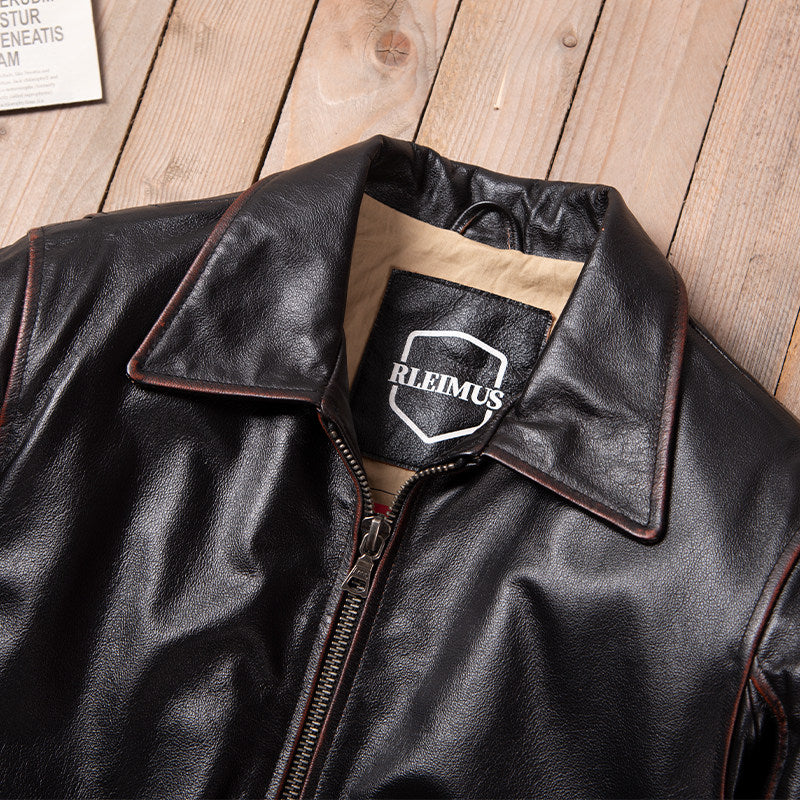 A2 flight suit leather jacket men's leather vintage lapel air force flight suit jacket top layer cowhide plus size leather jacket