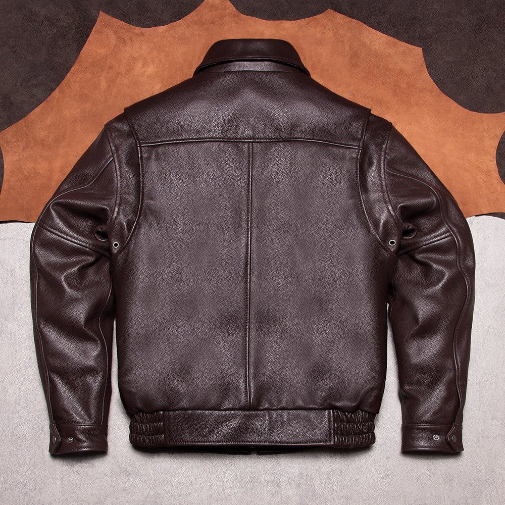 Cotton plus size port style wide lapel removable liner men's flight suit top layer cowhide leather jacket