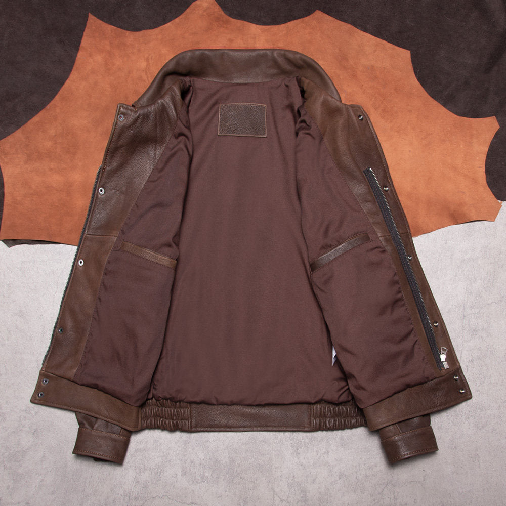 Full-grain uncoated calfskin California Mounted Police leather jacket vintage American workwear men's genuine leather jacket
