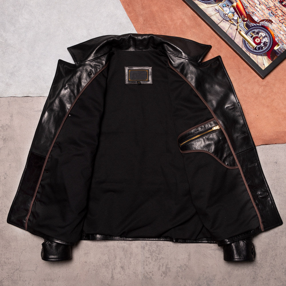 California Bear vegetable tanned cowhide motorcycle leather jacket American vintage leather leather jacket men's casual