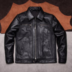 Brad Pitt's matching vintage suede leather jacket slim leather jacket men's cropped lapel biker jacket