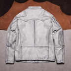 Classic Venom Tom Hardy is the same white dirty top layer cowhide stand-up collar American vintage leather jacket