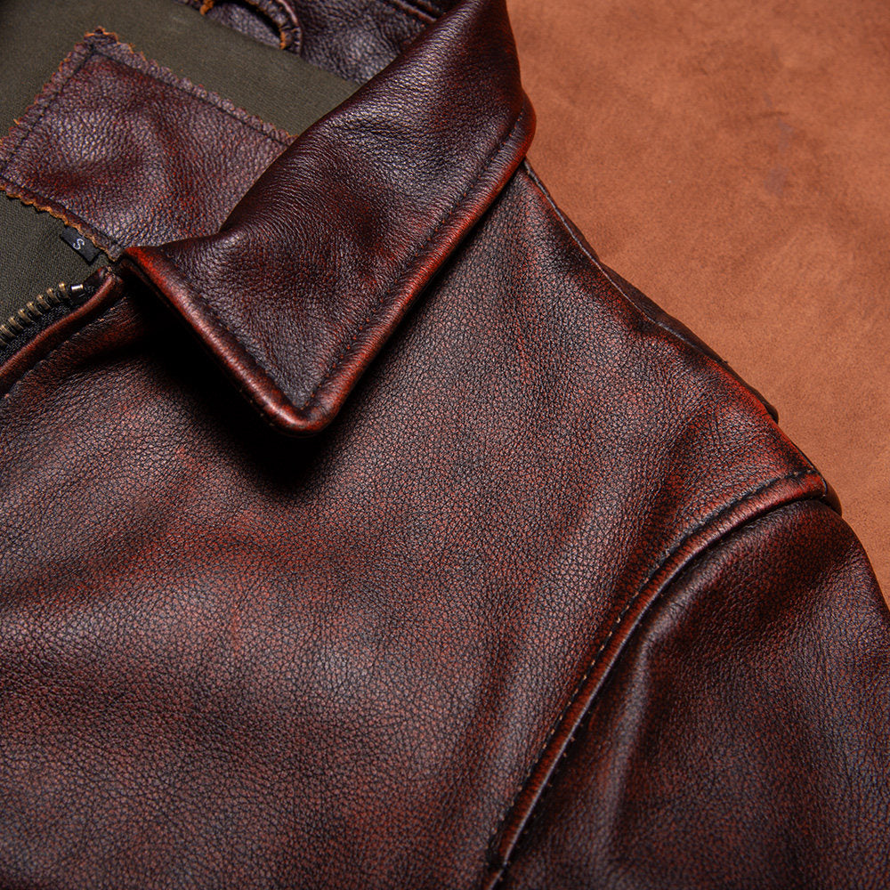 Vintage distressed A2 leather jacket top layer cowhide western leather coat daddy leather leather jacket men's loose cropped jacket