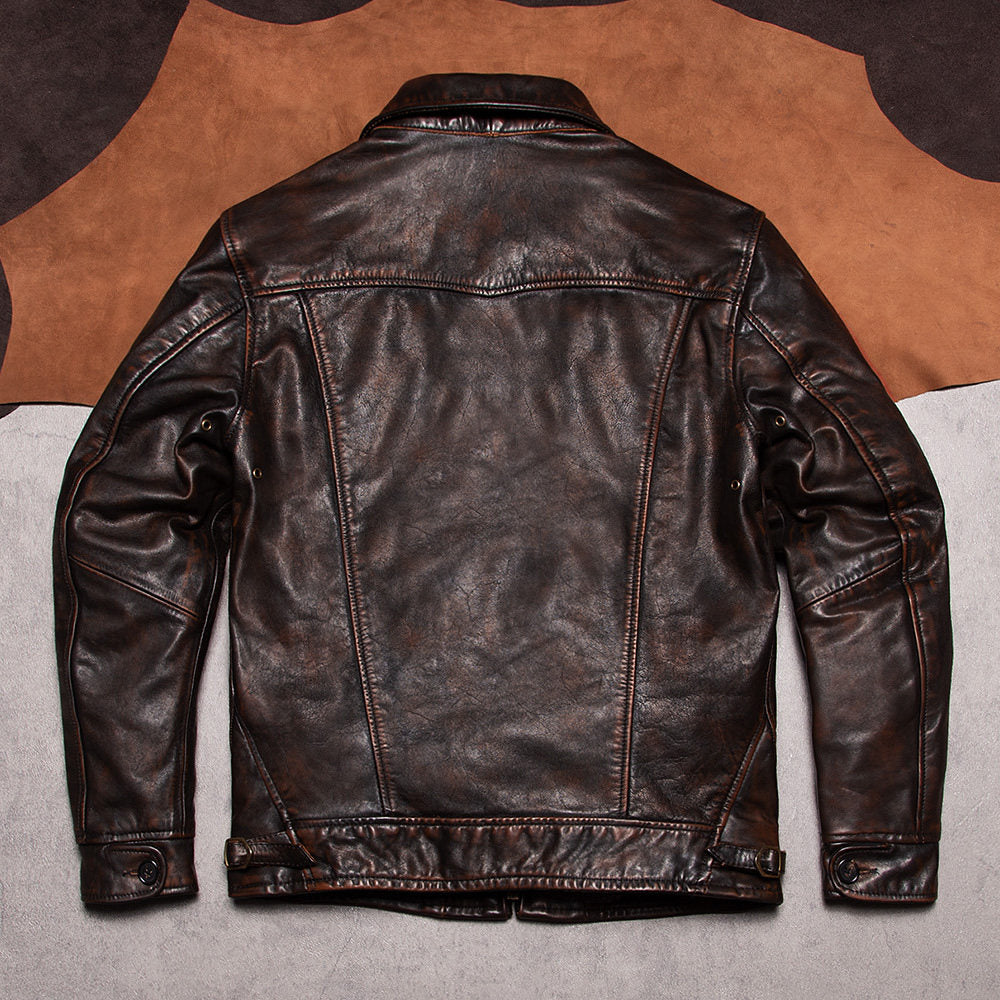Mendoza RL American Vintage Leather Jacket Lapel Slim Tea Core Top Layer Cowhide Jacket Motorcycle Men's Vintage Jacket