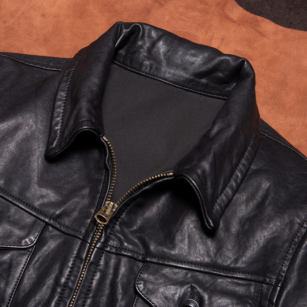 Vintage leather clothing Mendoza farmer vegetable tanned cowhide jacket heavy washed leather RRL old autumn and winter jacket men's style