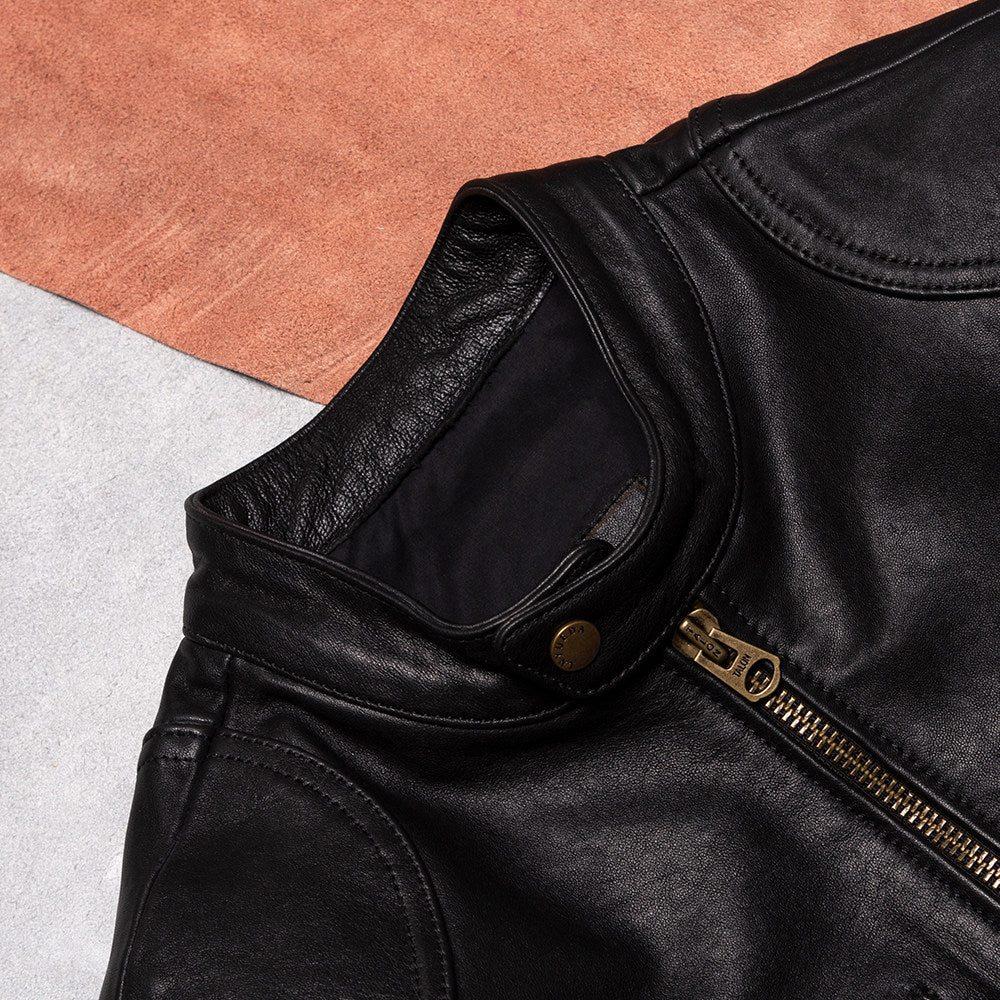 Vegetable-tanned sheepskin men's leather jacket slim fit versatile leather jacket men's cropped black autumn and winter stand-up collar