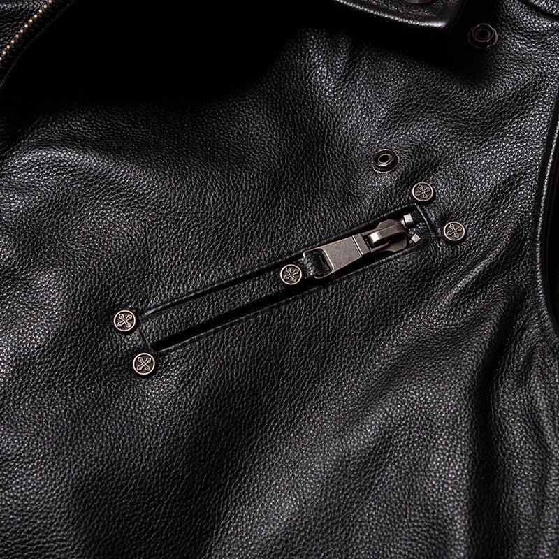 Black Harley motorcycle vest top layer cowhide leather jacket men's short cycling leather vest with multiple zipper pockets
