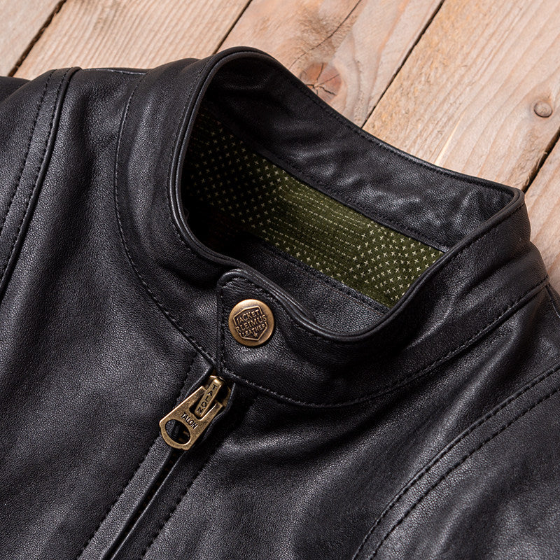 Vegetable-tanned leather stand-up collar venom classic motorcycle leather jacket top layer cowhide men's leather jacket autumn and winter