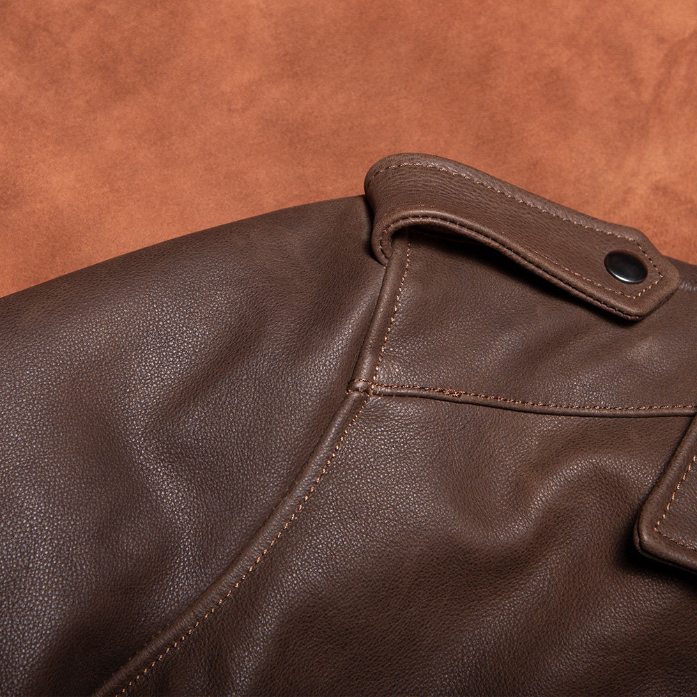 Full-grain uncoated calfskin California Mounted Police leather jacket vintage American workwear men's genuine leather jacket