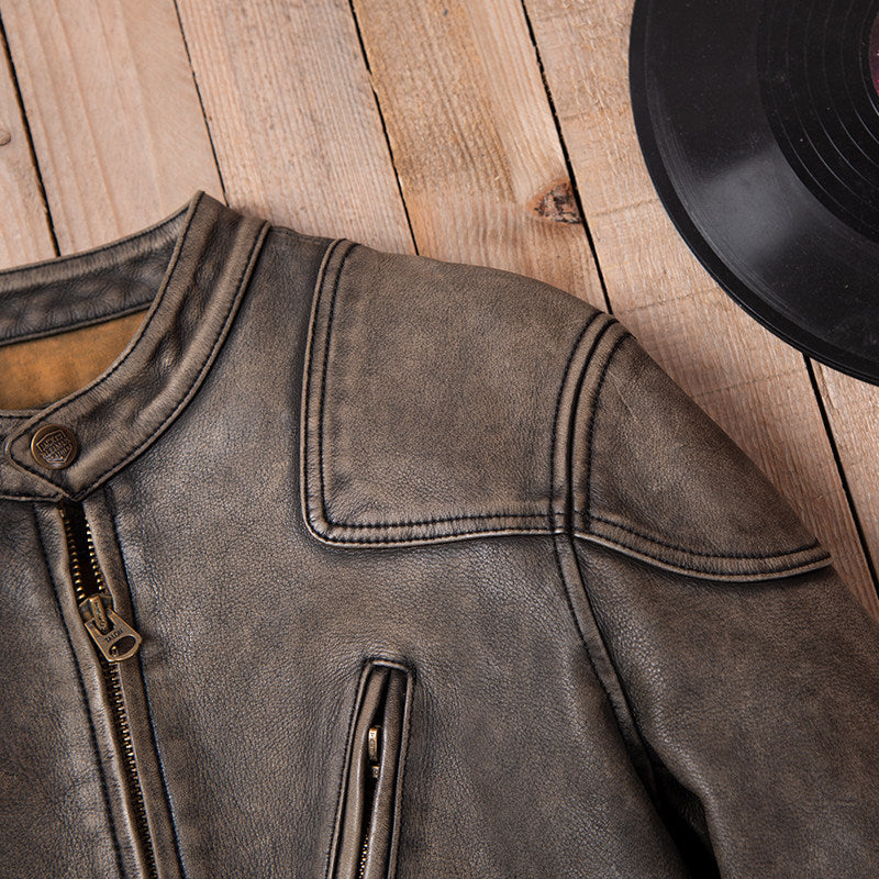 American vintage venom locomotive leather jacket heavy industry washed stone mill worn men's cowhide leather jacket jacket