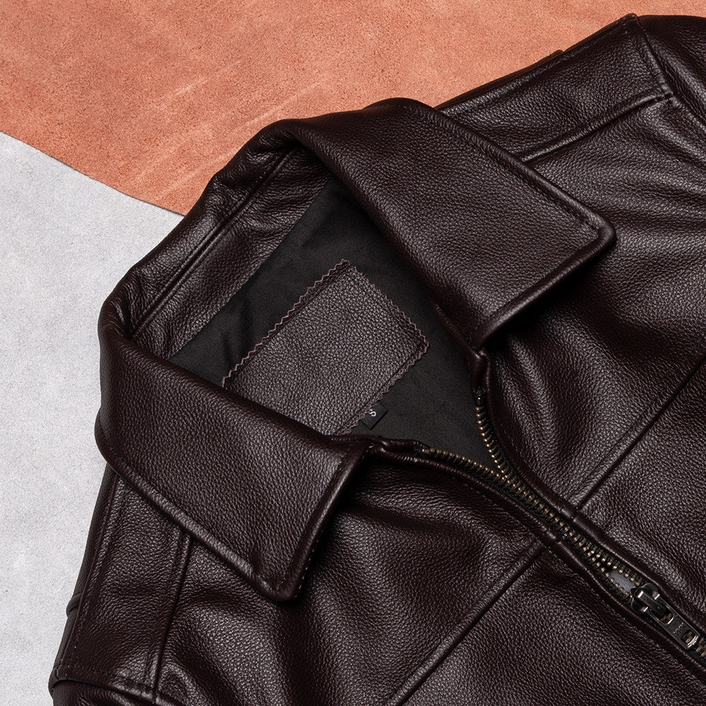 Genuine leather jacket men's casual leather jacket simple classic business jacket short versatile spring and autumn dark brown top
