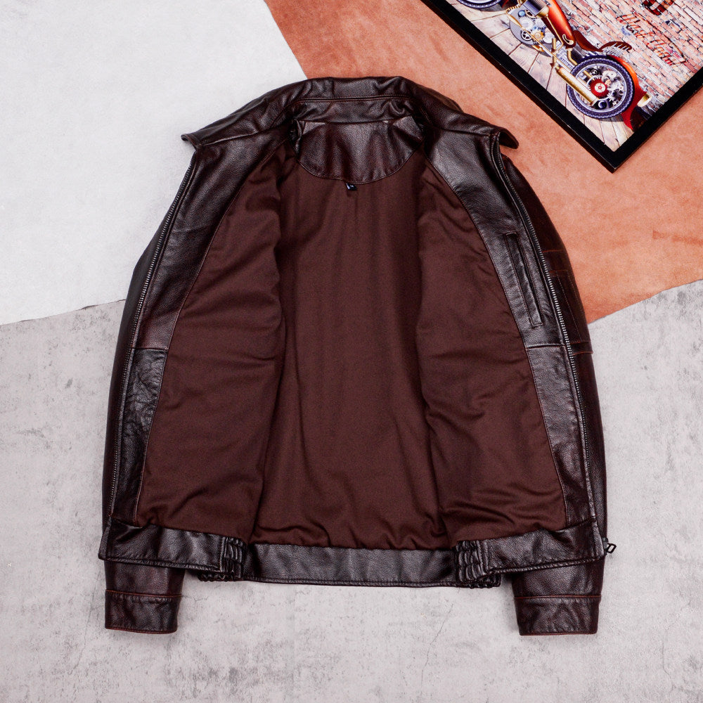 New stone mill old flight suit, top layer cowhide leather jacket, men's jacket, motorcycle vintage plus-size spring and autumn jacket