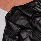Black top layer cowhide jacket men's retro distressed cargo jacket leather leather jacket men's Korean version slim lapels