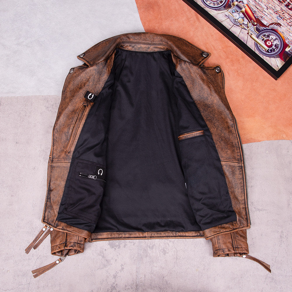 Classic Harley motorcycle suit top layer cowhide leather leather jacket men's nostalgic retro old leather jacket motorcycle jacket