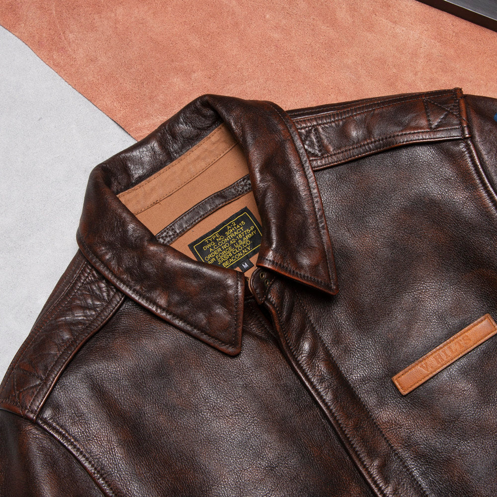 A2 Old brown leather jacket men's flight suit leather jacket spring and autumn new casual lapel top men's style