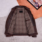 Mulholland Road soft top layer cowhide loose casual leather jacket brown genuine leather jacket men's coat cropped top