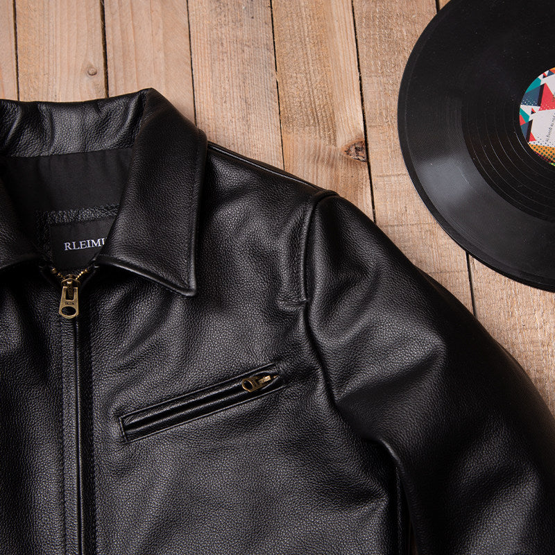 Heavy 1930 vintage top layer cowhide lapel men's leather jacket fashion casual classic leather jacket jacket