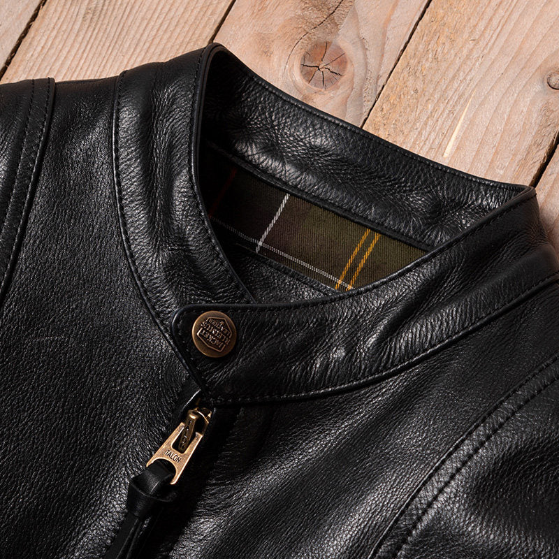 Venom same retro oil wax imported cowhide men's stand-up collar motorcycle riding leather leather jacket trendy jacket black