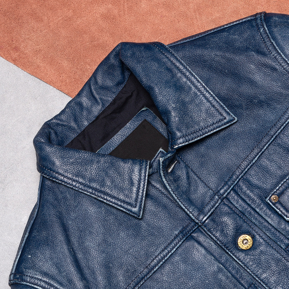 506 Vintage Distressed Cargo Leather Jacket Men's Lapel Slim Top Layer Cowhide Jacket Genuine Leather Denim Jacket