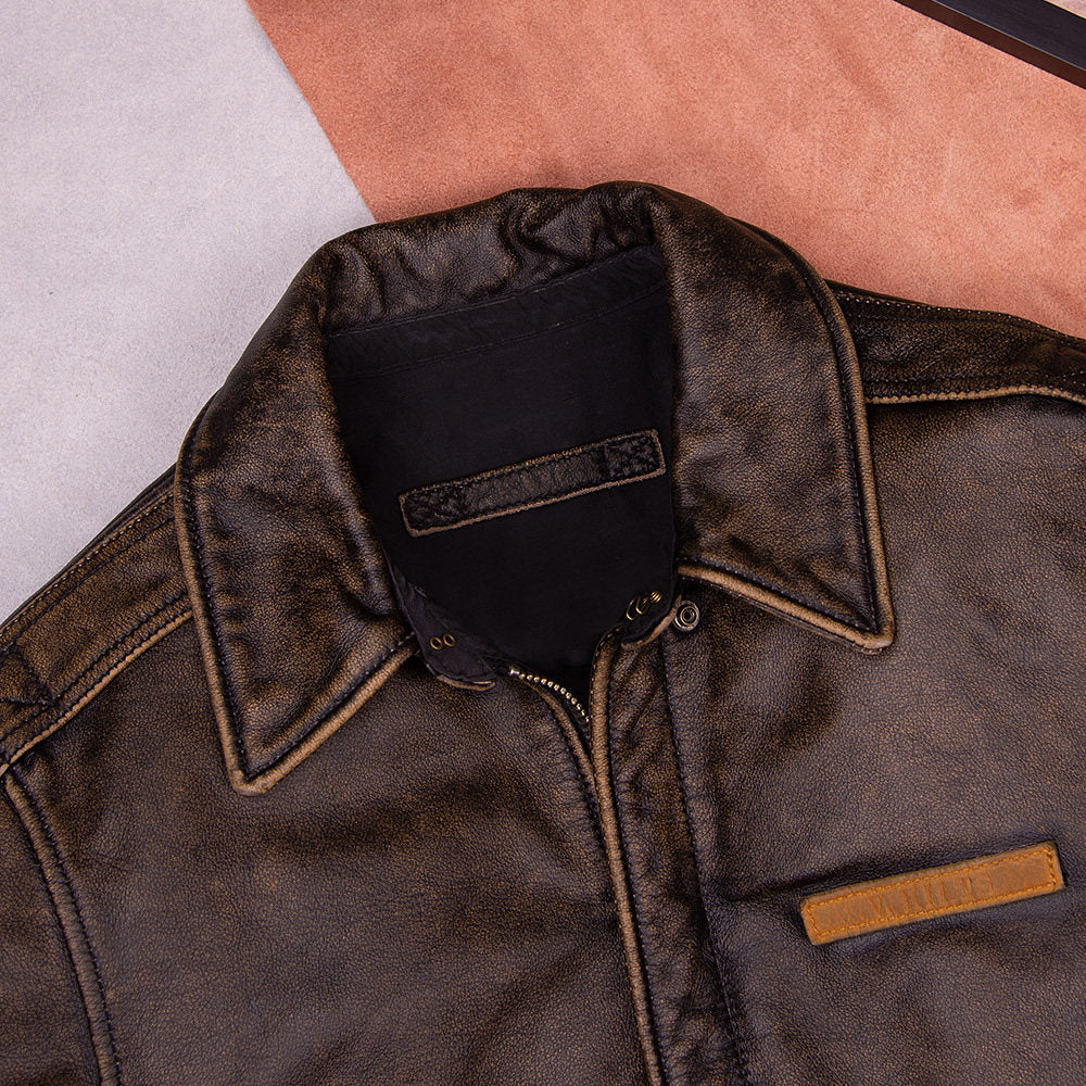 New A2 leather flight suit jacket men's retro distressed washed pure top layer cowhide leather plus size jacket autumn and winter